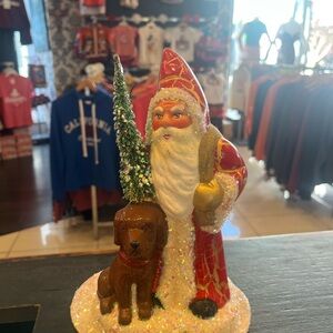 Ino Schaller Red and Gold Santa with Dog Figurine